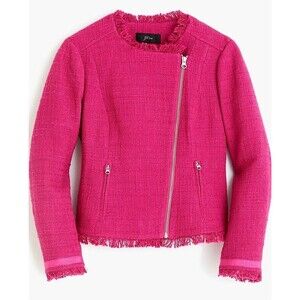 J.Crew Tweed Motorcycle Jacket with Fringe Women's 2 Pink Career Preppy 185